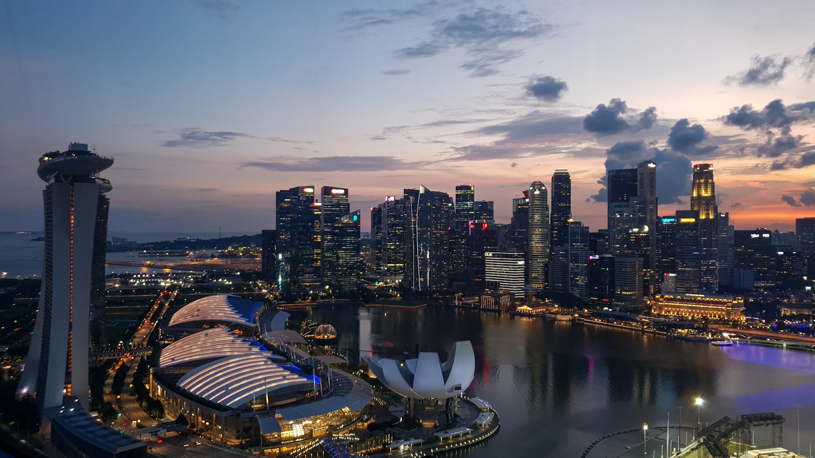 city skyline during night time